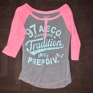 Grey and Pink AE Baseball Tee